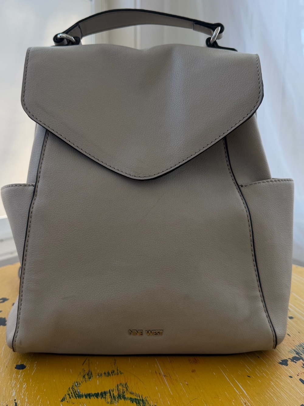 Nine West Taupe Leather Top-Handle Backpack